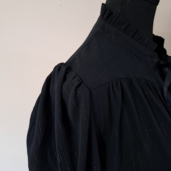 DKNY Women's Lurex Blouse Black Long Sleeve Ruffle Top Medium NWOT - Picture 6 of 12